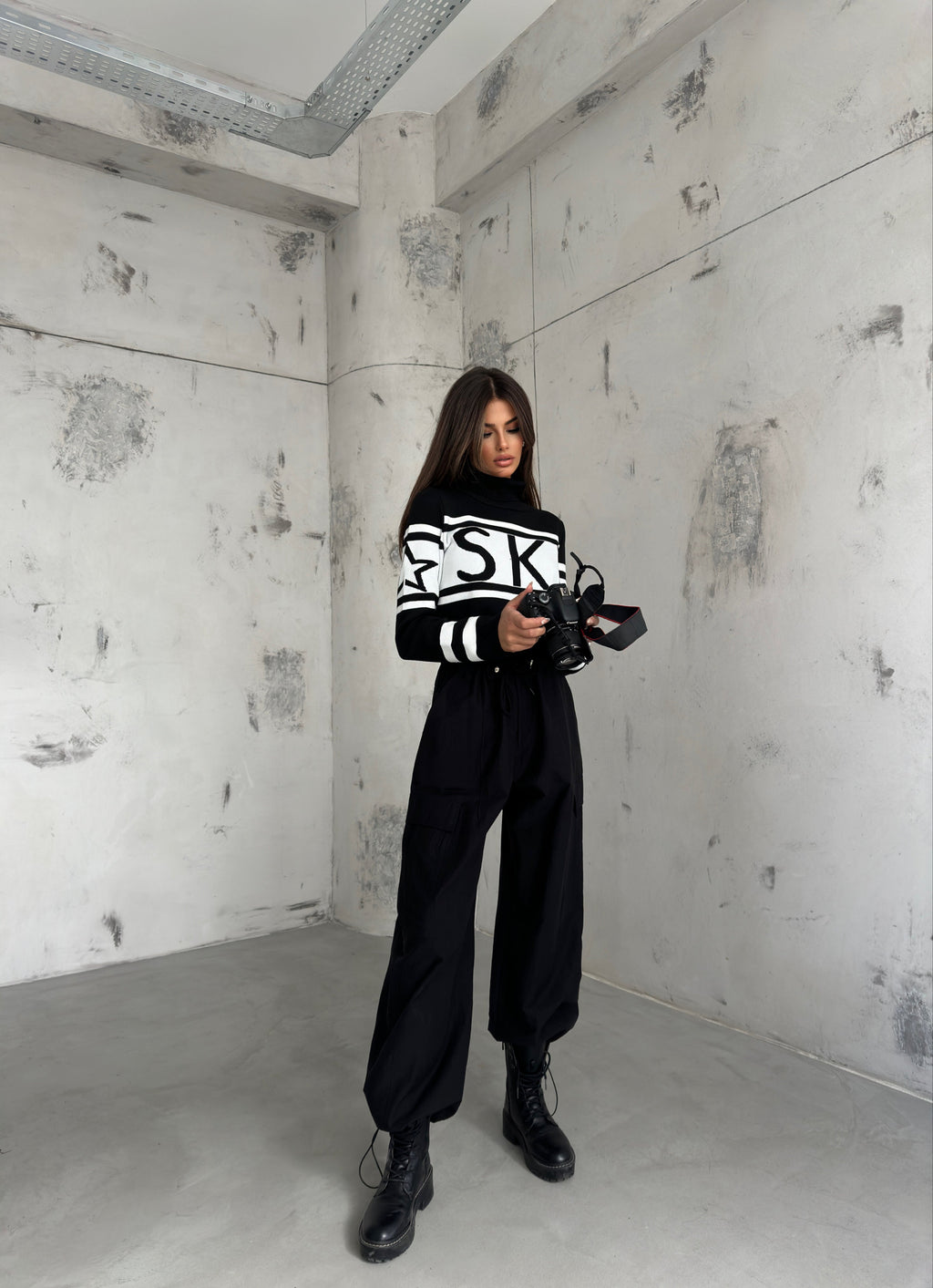 Turtleneck Jacquard Black Sweater