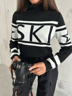 Turtleneck Jacquard Black Sweater