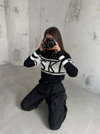 Turtleneck Jacquard Black Sweater