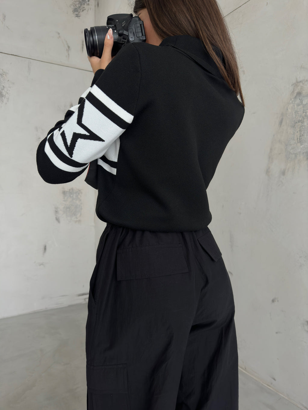 Turtleneck Jacquard Black Sweater