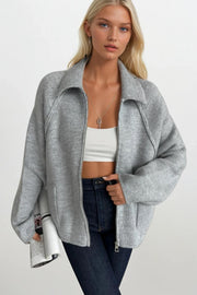 Gray Turtle Neck Sweater with Zipper Detail