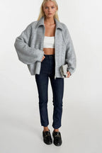 Turtleneck Zipper Detail Gray Sweater