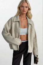 Turtleneck Zipper Detail Stone Sweater