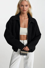Fisherman Collar Zipper Detail Black Sweater