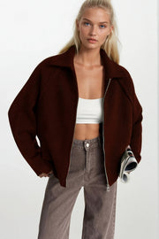 Burgundy Turtleneck Sweater with Zipper Detail