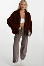 Turtleneck Zipper Detail Burgundy Sweater