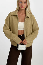 Fisherman Collar Zip Detail Mink Sweater