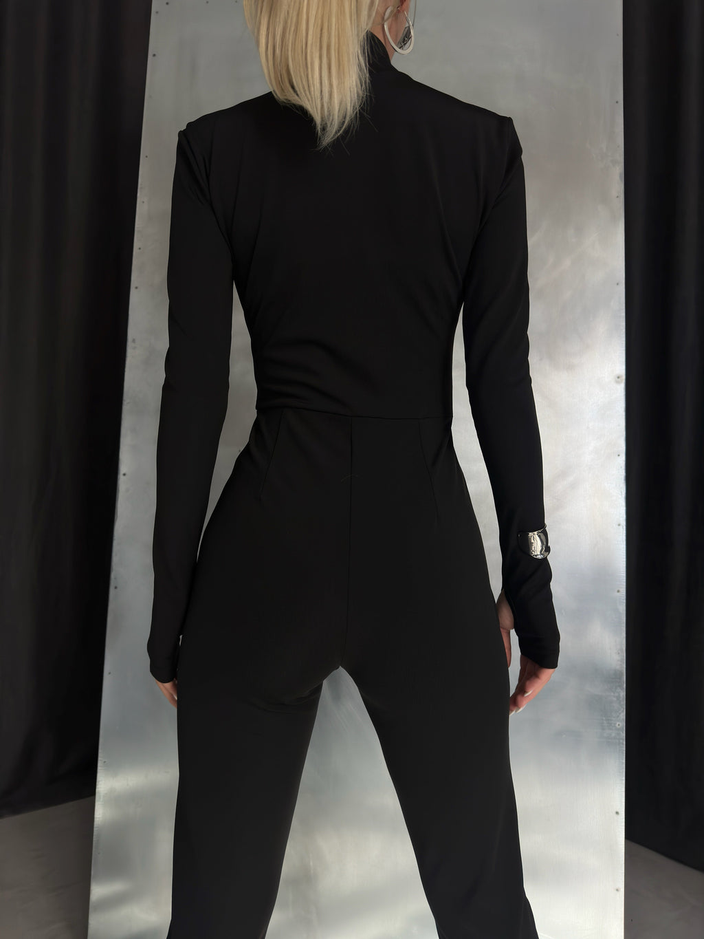 Turtleneck Zippered Black Jumpsuit