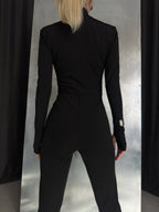 Turtleneck Zippered Black Jumpsuit
