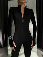 Turtleneck Zippered Black Jumpsuit