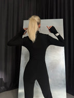 Turtleneck Zippered Black Jumpsuit