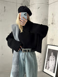 Turtleneck Fitilli Black Crop Sweater