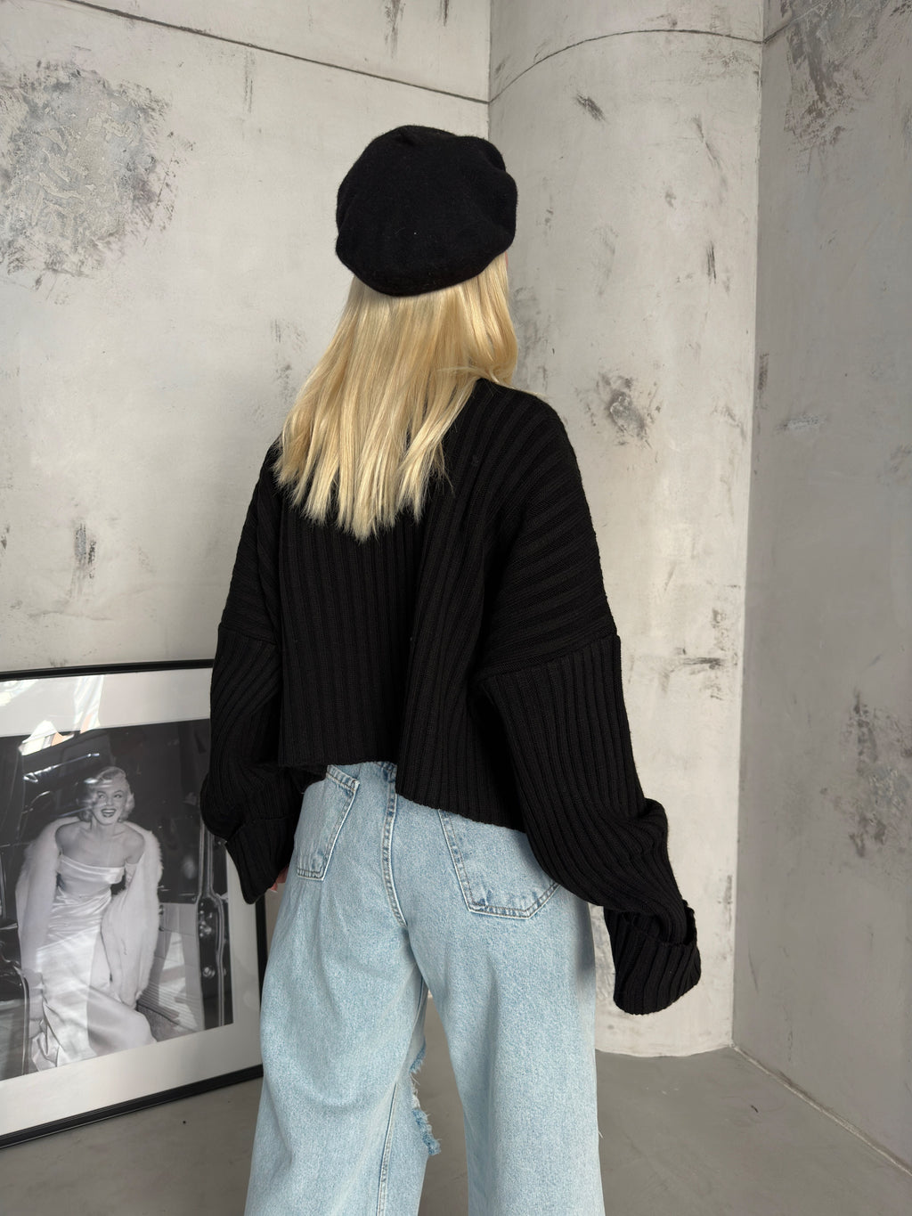 Turtleneck Fitilli Black Crop Sweater