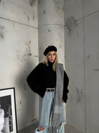 Turtleneck Fitilli Black Crop Sweater