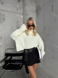 Turtleneck Fitilli Ecru Crop Sweater