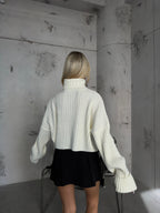 Turtleneck Fitilli Ecru Crop Sweater