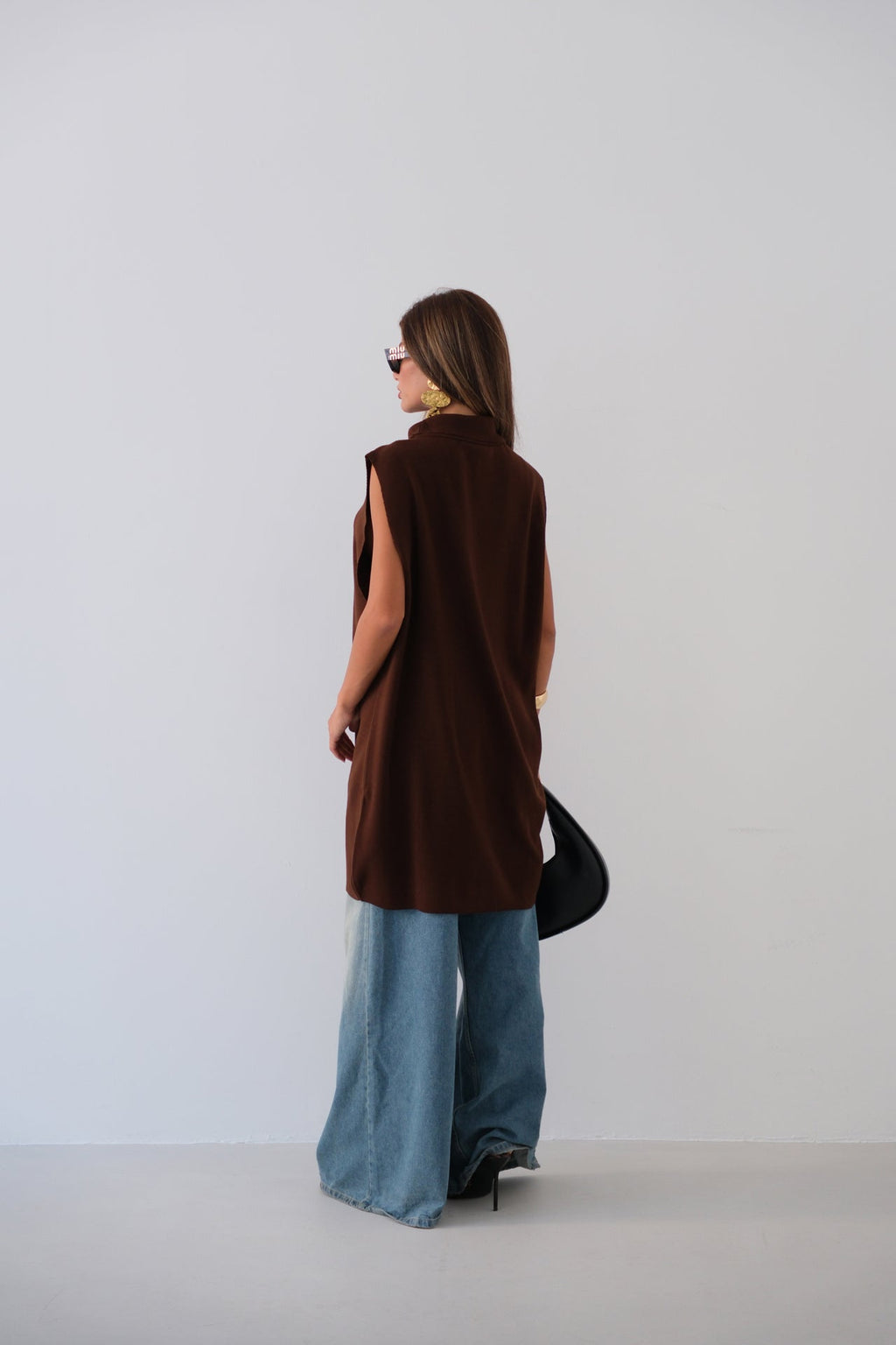 Turtleneck Sleeveless Brown Triko Poncho