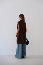 Turtleneck Sleeveless Brown Triko Poncho