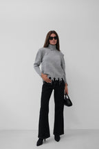 Turtleneck Laser Detail Gray Sweater