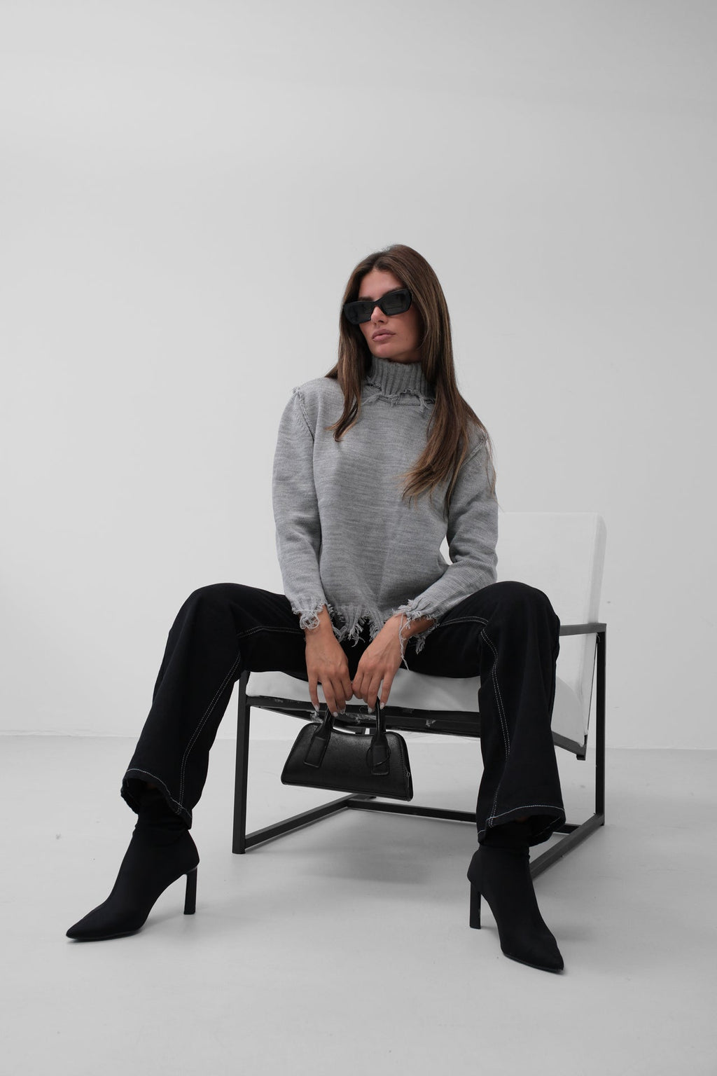 Turtleneck Laser Detail Gray Sweater