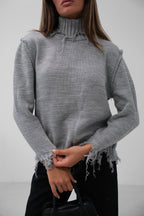 Turtleneck Laser Detail Gray Sweater