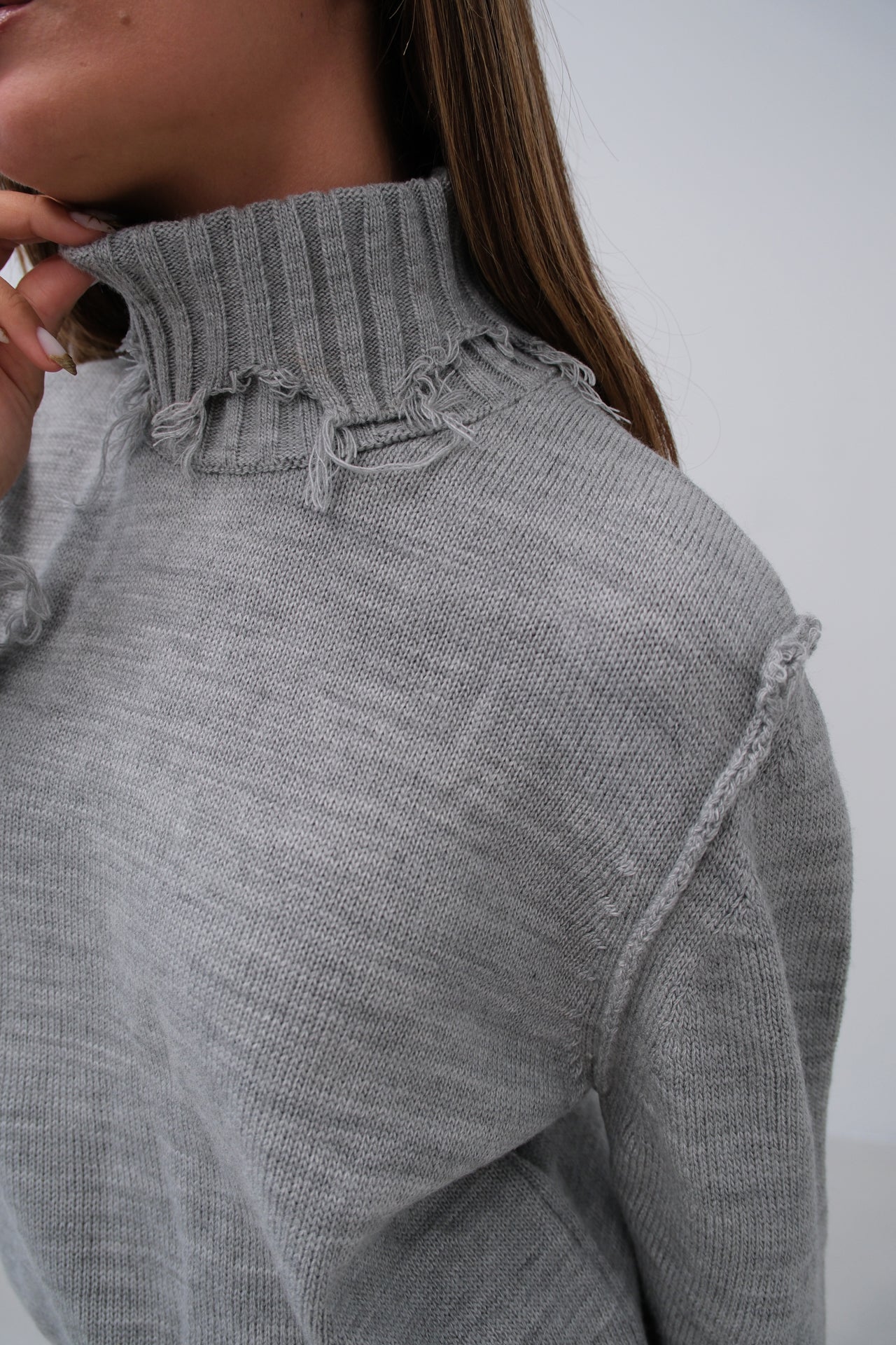 Turtleneck Laser Detail Gray Sweater