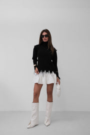 Turtleneck Laser Detail Black Sweater