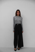 Turtleneck Metallic Gray Knit Blouse