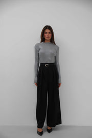 Turtleneck Metallic Gray Knit Blouse