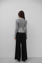 Turtleneck Metallic Gray Knit Blouse