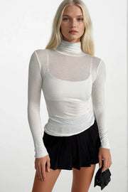 Turtleneck White Sheer Blouse