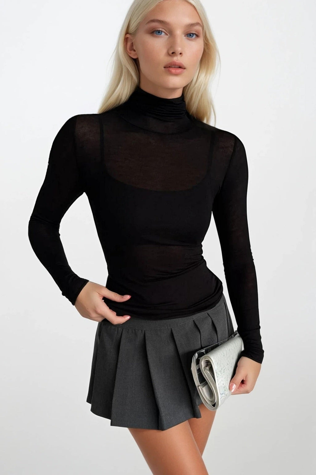Turtleneck Black Transparent Blouse