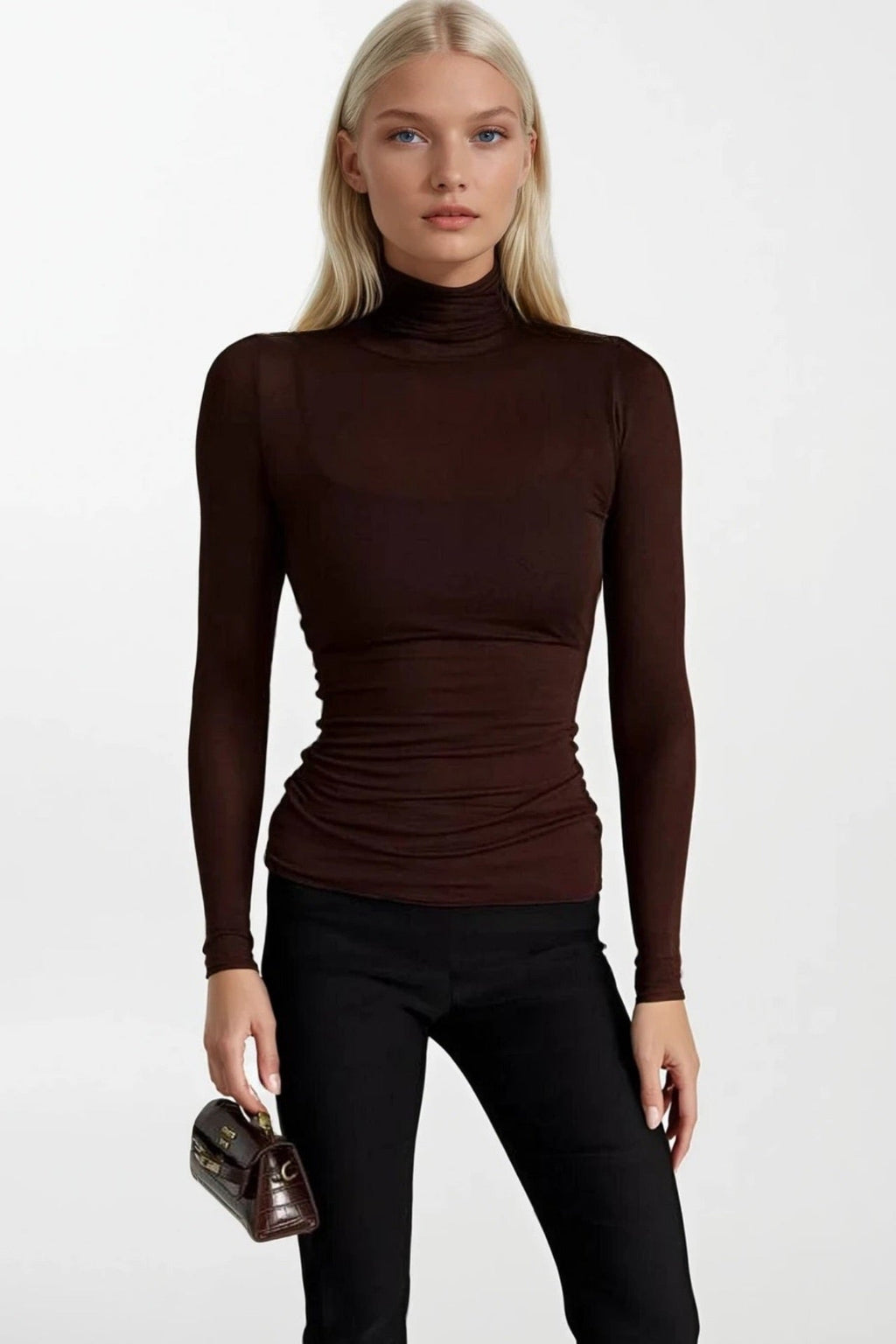 Turtleneck Brown Transparent Blouse