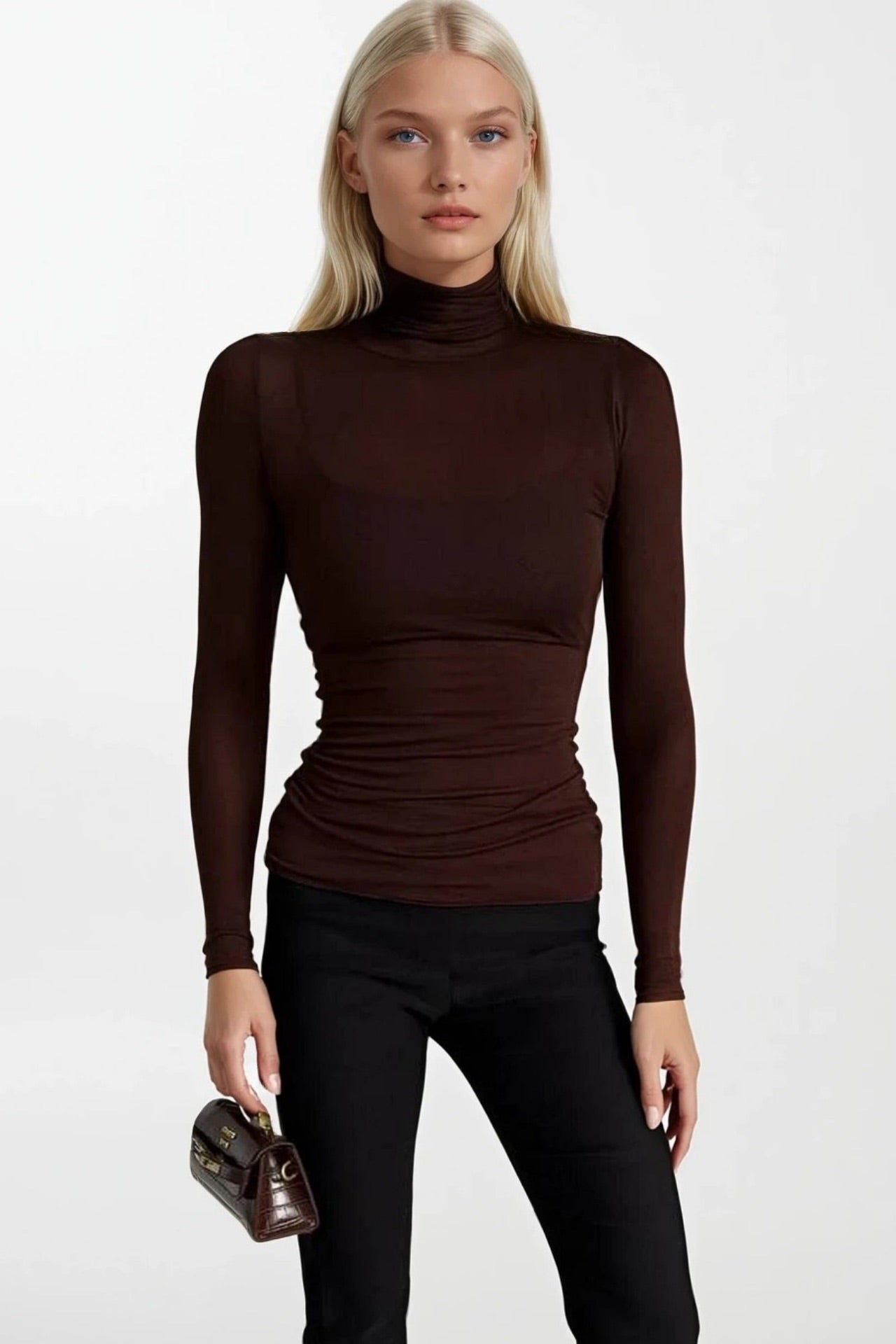 Turtleneck Brown Transparent Blouse