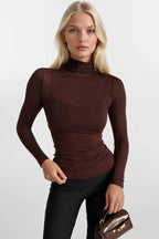 Turtleneck Brown Transparent Blouse