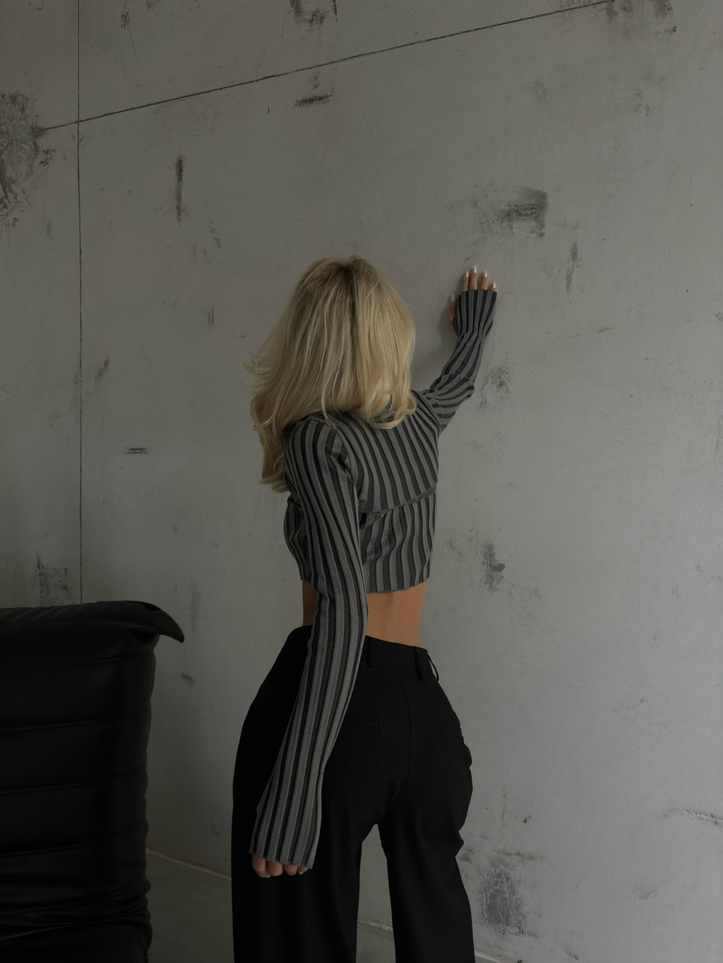 Turtleneck Gray Knit Crop Top