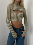 Turtleneck Beige Knit Crop Top