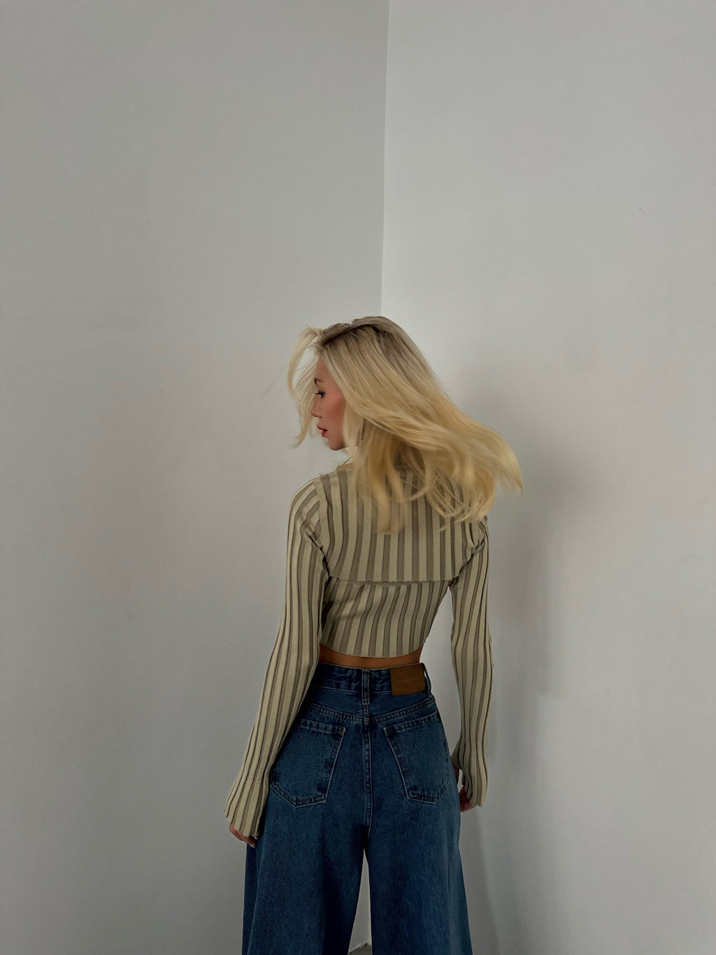 Turtleneck Beige Knit Crop Top