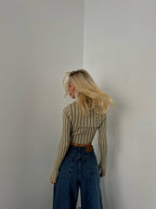 Turtleneck Beige Knit Crop Top