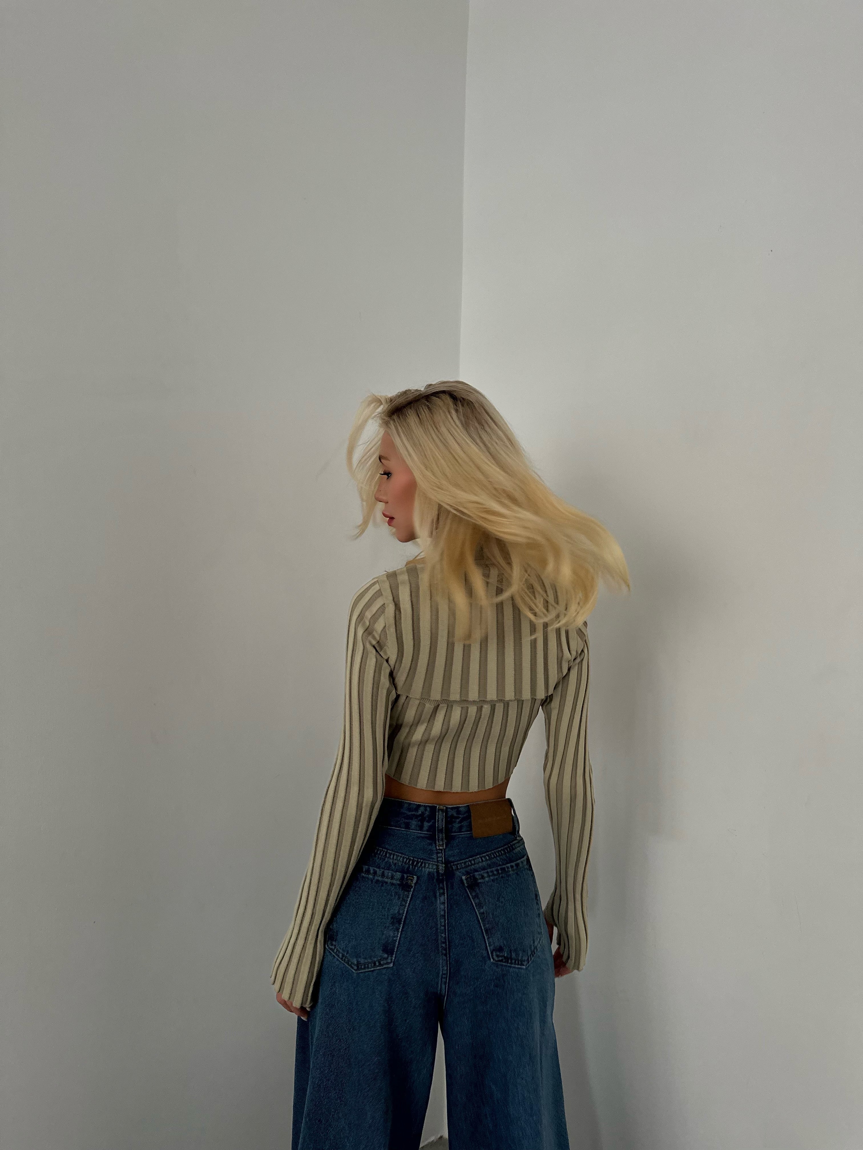 Turtleneck Beige Knit Crop Top