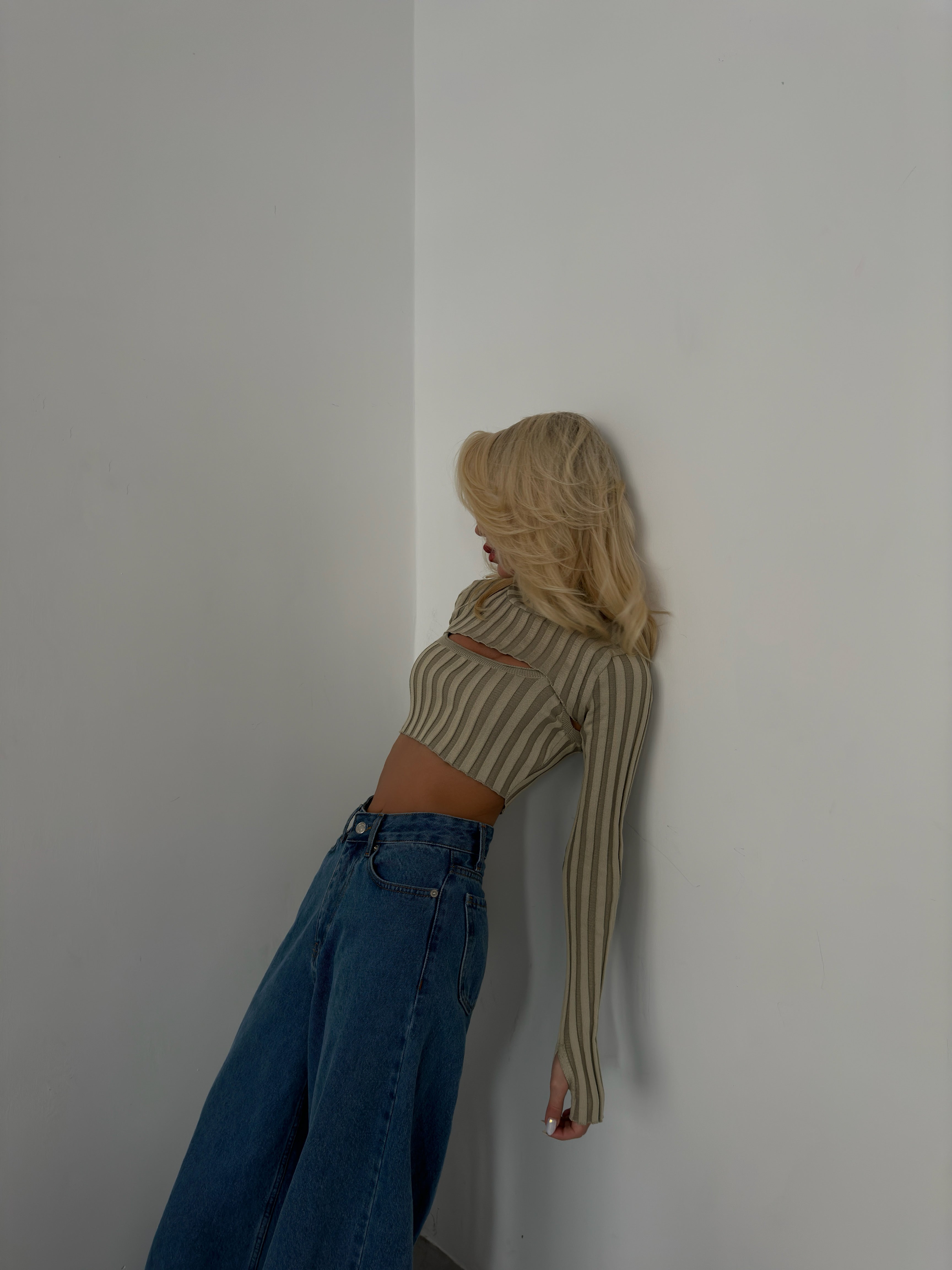 Turtleneck Beige Knit Crop Top