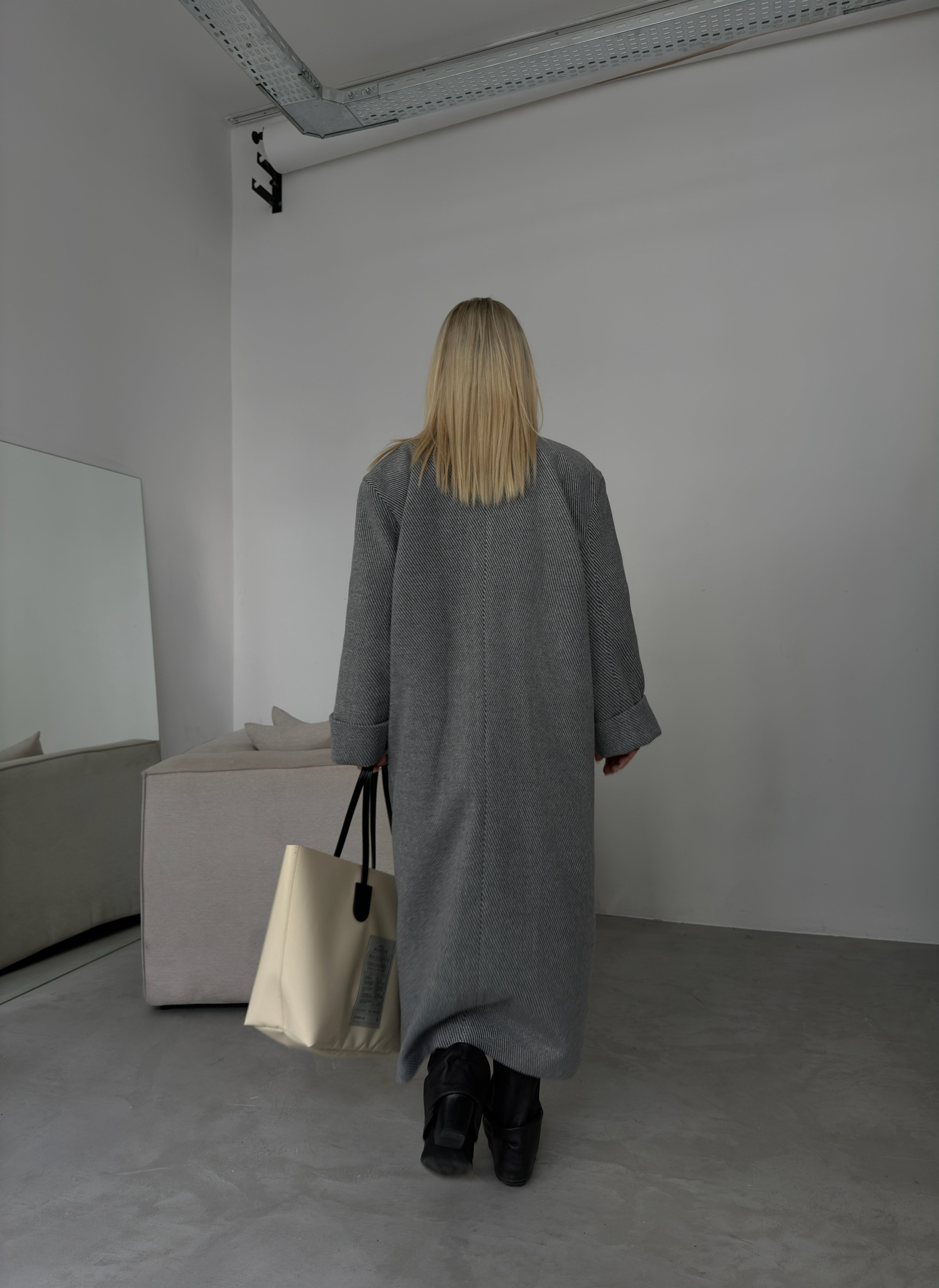 Herringbone Gray Oversize Coat