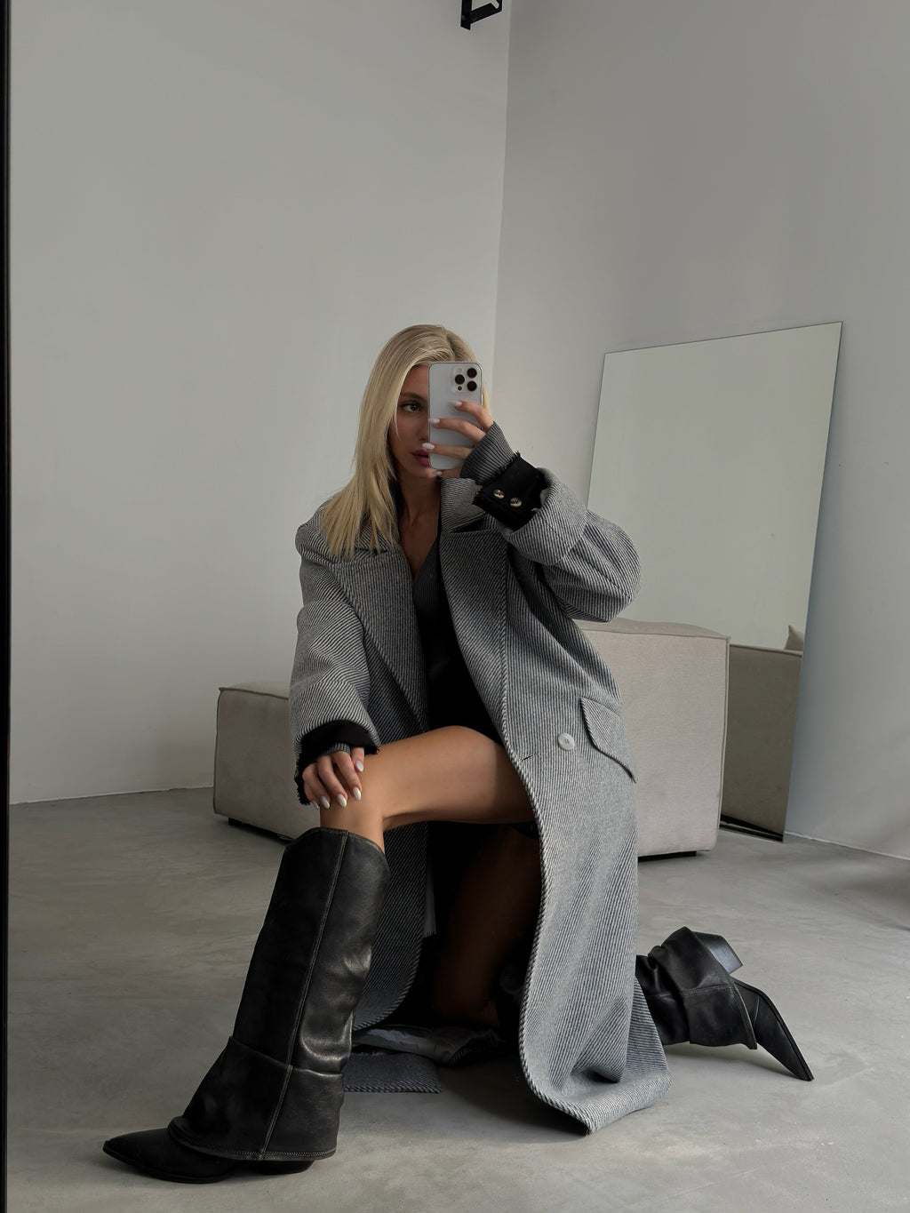 Herringbone Gray Oversize Coat
