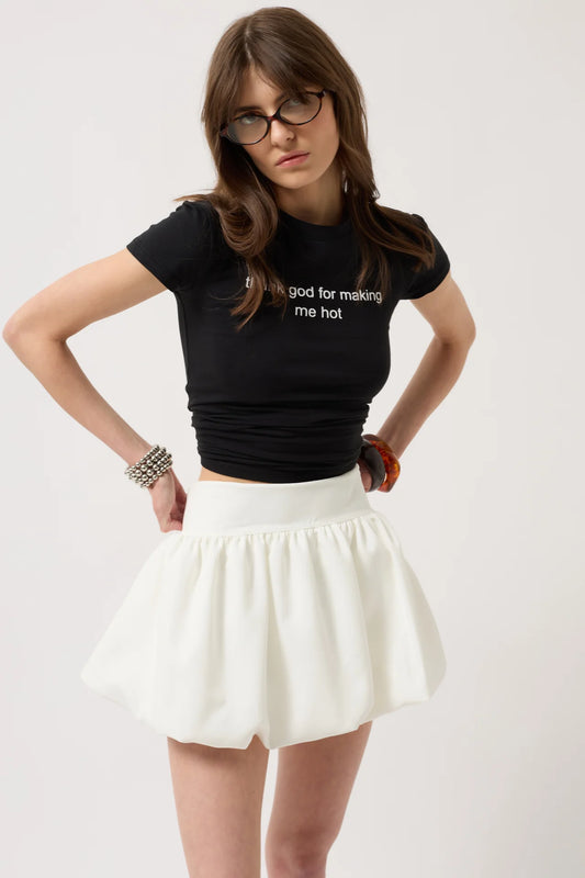 Balloon Detail Mini Skirt with Hidden Side Zipper