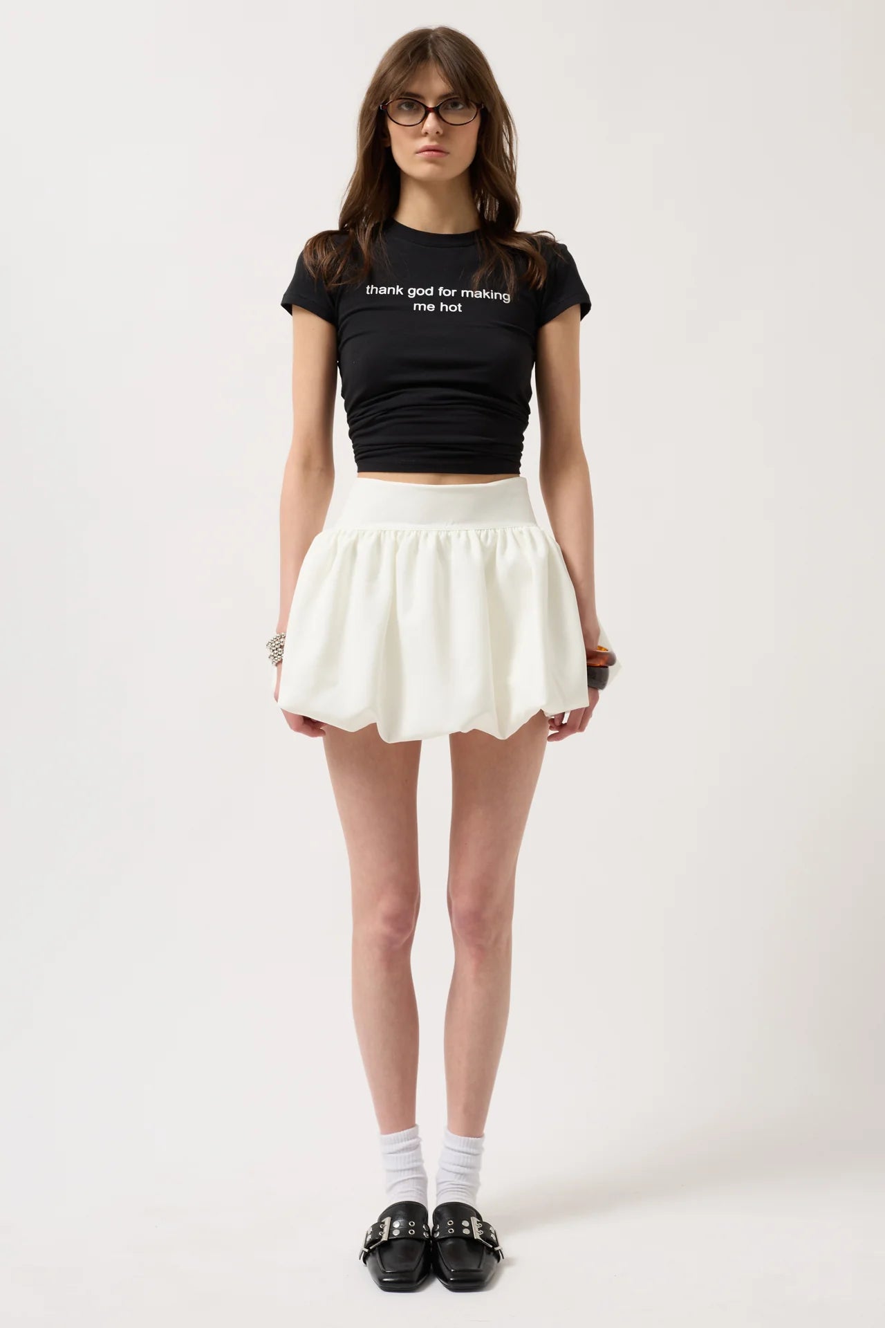 Balloon Detail Mini Skirt with Hidden Side Zipper