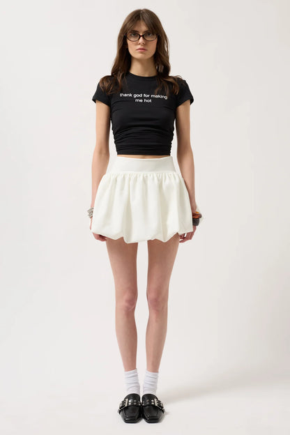 Balloon Detail Mini Skirt with Hidden Side Zipper