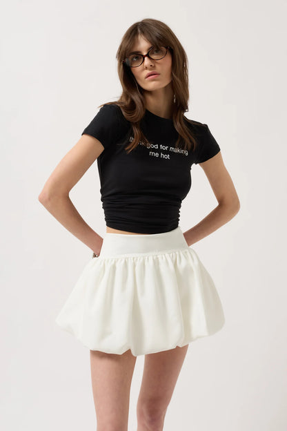 Balloon Detail Mini Skirt with Hidden Side Zipper