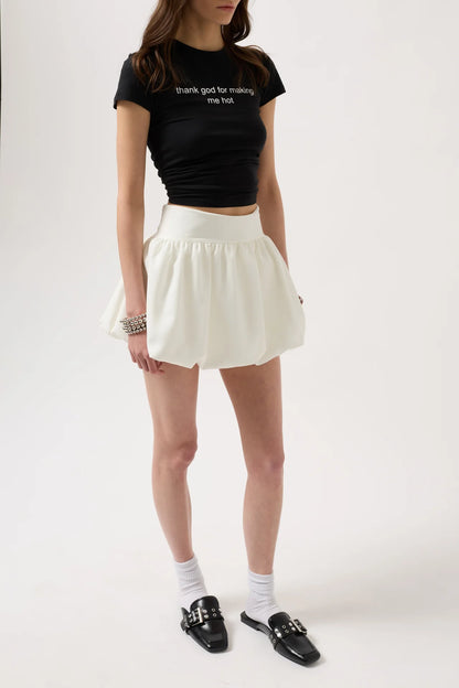 Balloon Detail Mini Skirt with Hidden Side Zipper