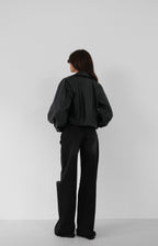 Balloon Sleeve Oversize Black Leather Jacket