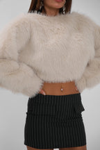 Balloon Sleeve Plush Beige Sweatshirtshirt